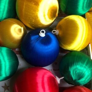 Vintage Satin Thread Red Green Blue Gold Christmas Ornaments Set